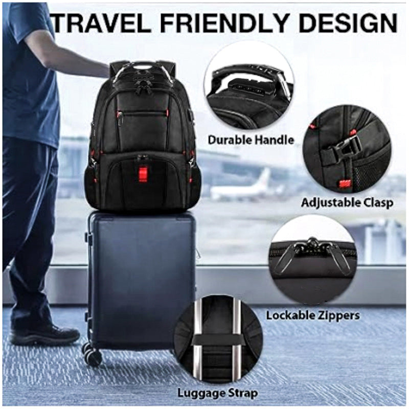 Black 50L Extra Large Laptop Backpack with USB Charging Port - Waterproof Oxford Fabric Travel & Business Bag, Fits up to 16-inch Laptops