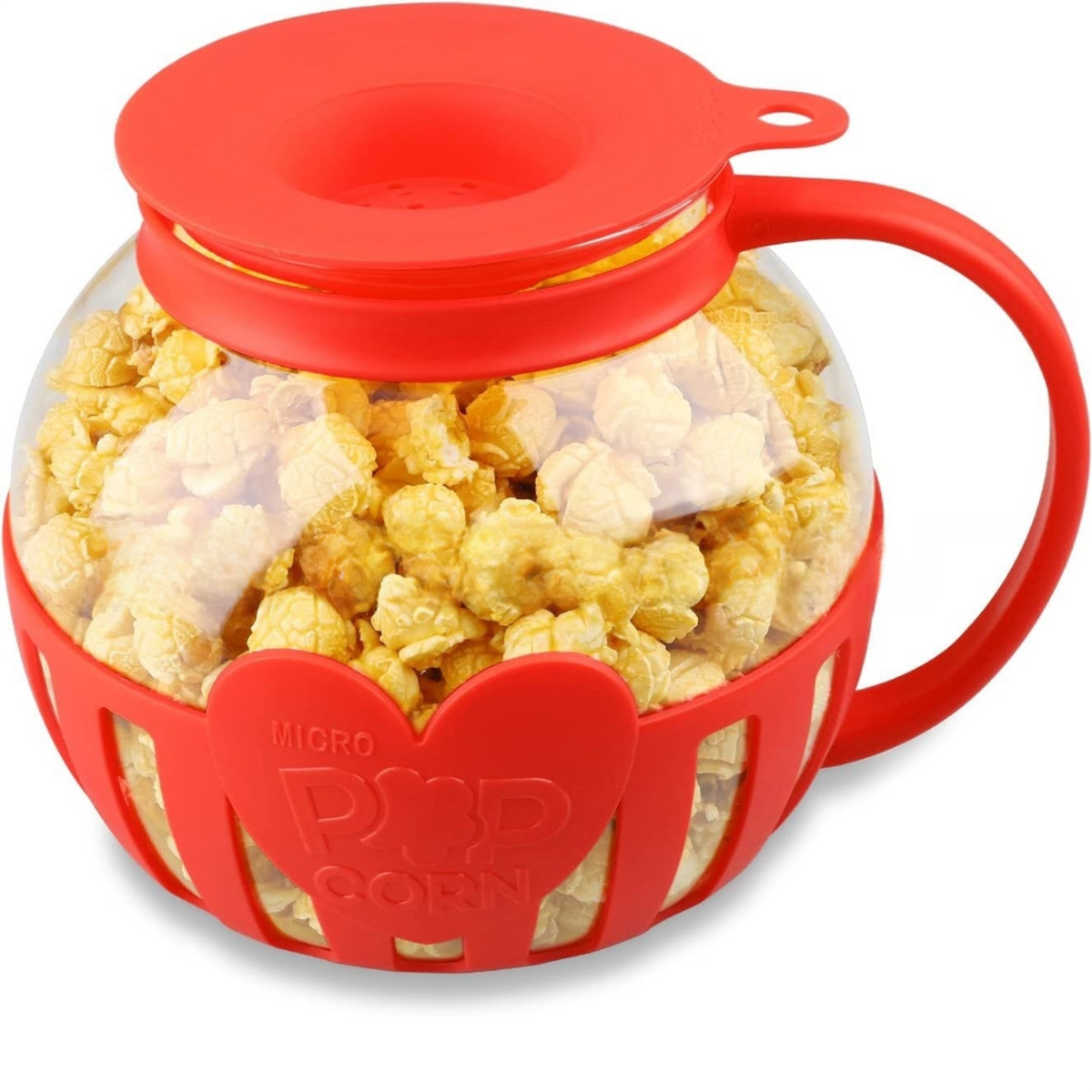 2.25QT Red Borosilicate Glass Microwave Popcorn Popper - Healthy Chemical-Free Snack Maker - Dishwasher Safe &amp; Wide Mouth Design