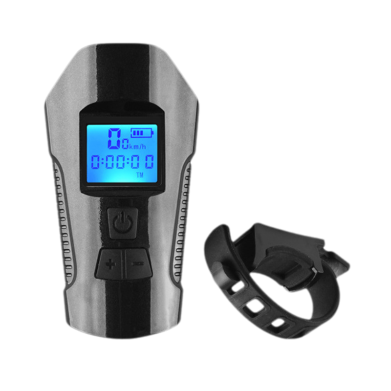 Black Professional 3-in-1 Waterproof Bicycle Headlight with Integrated Speedometer &amp; Horn - High-Lumen Night Riding Safety Lamp, USB Rechargeable Bike Computer