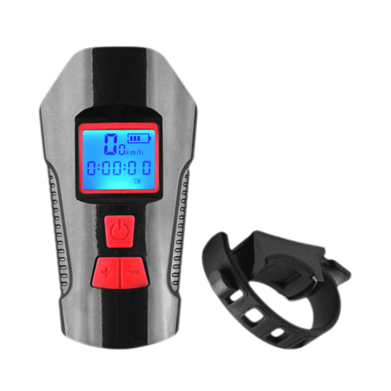 Red Professional 3-in-1 Waterproof Bicycle Headlight with Integrated Speedometer &amp; Horn - High-Lumen Night Riding Safety Lamp, USB Rechargeable Bike Computer