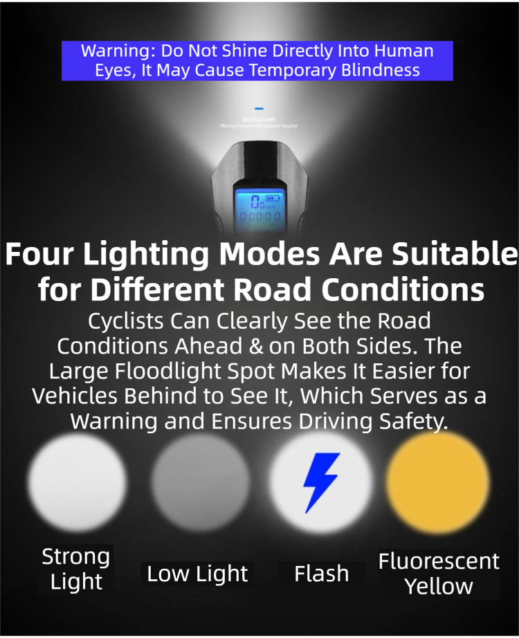 Red Professional 3-in-1 Waterproof Bicycle Headlight with Integrated Speedometer & Horn - High-Lumen Night Riding Safety Lamp, USB Rechargeable Bike Computer