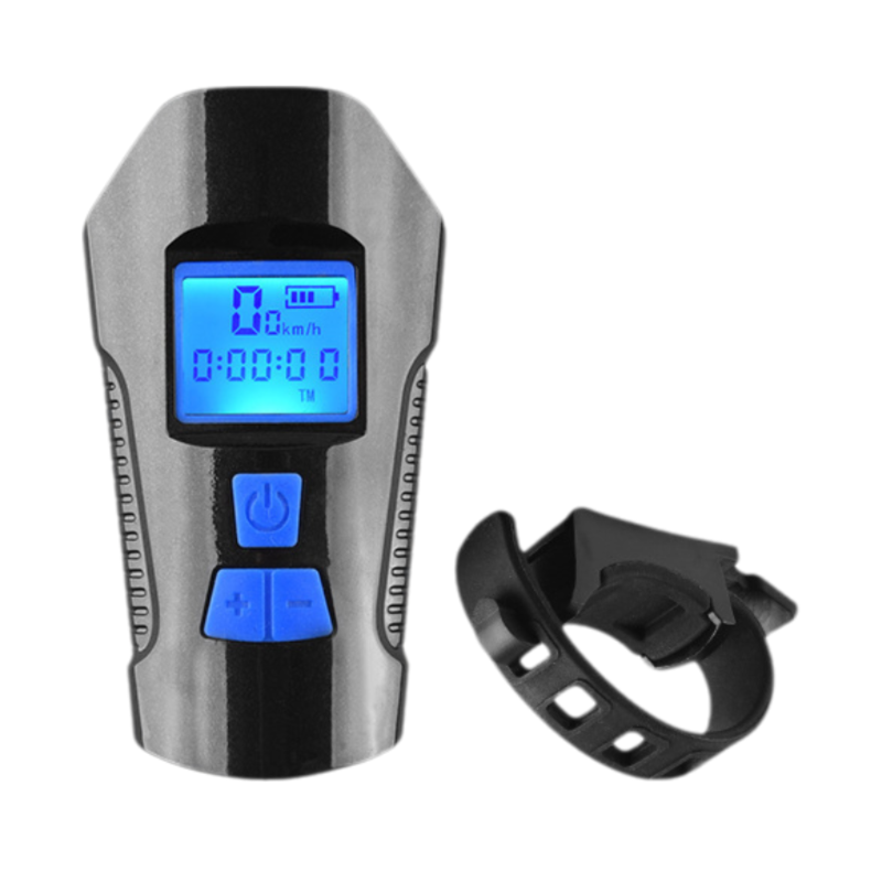 Blue Professional 3-in-1 Waterproof Bicycle Headlight with Integrated Speedometer &amp; Horn - High-Lumen Night Riding Safety Lamp, USB Rechargeable Bike Computer