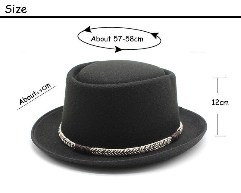 Black Unisex Stylish Pure Woolen Short-Brimmed Fedora - Classic British Gentleman's Fedora with Curled Brim and Dimpled Top