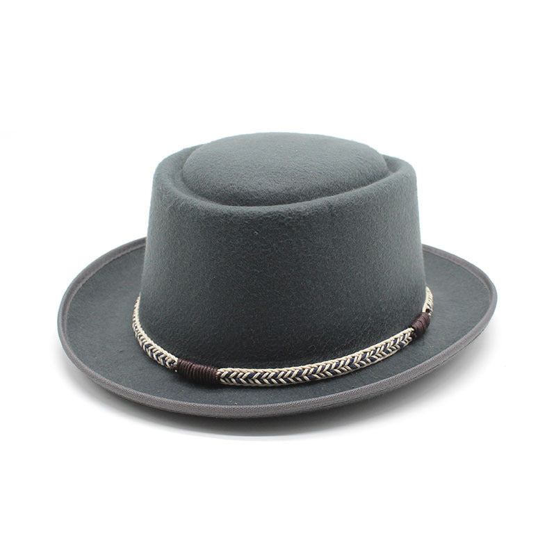 Grey Unisex Stylish Pure Woolen Short-Brimmed Fedora - Classic British Gentleman's Fedora with Curled Brim and Dimpled Top