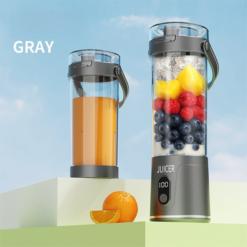 Gray Portable 600ml Wireless Juicer Blender with 12-Leaf Blades - 20,000 RPM High-Speed Smoothie Maker &amp; Self-Cleaning Personal Blender for Travel and Home