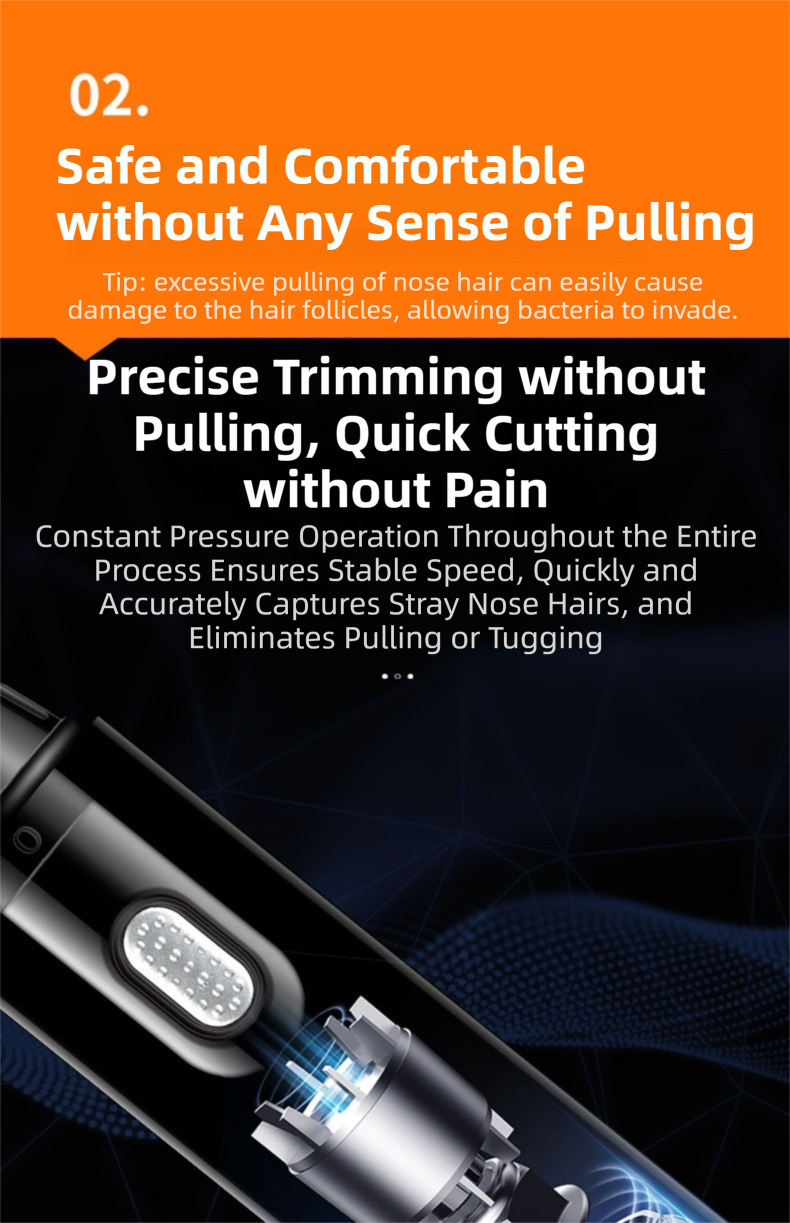 CX-D2 Blue Electric Nose Hair Trimmer(12x2.5CM) - High-Speed 360° Rotating Blade, Painless Ear and Nose Hair Groomer with USB Charging