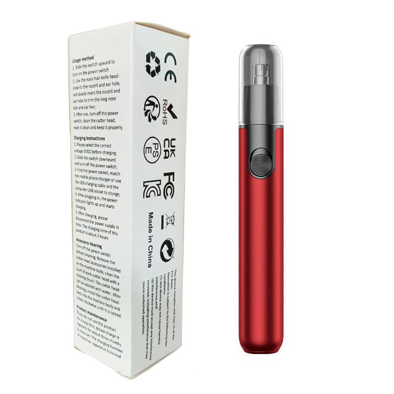 CX-D11 Red Electric Nose Hair Trimmer(12x2.5CM) - High-Speed 360° Rotating Blade, Painless Ear and Nose Hair Groomer with USB Charging