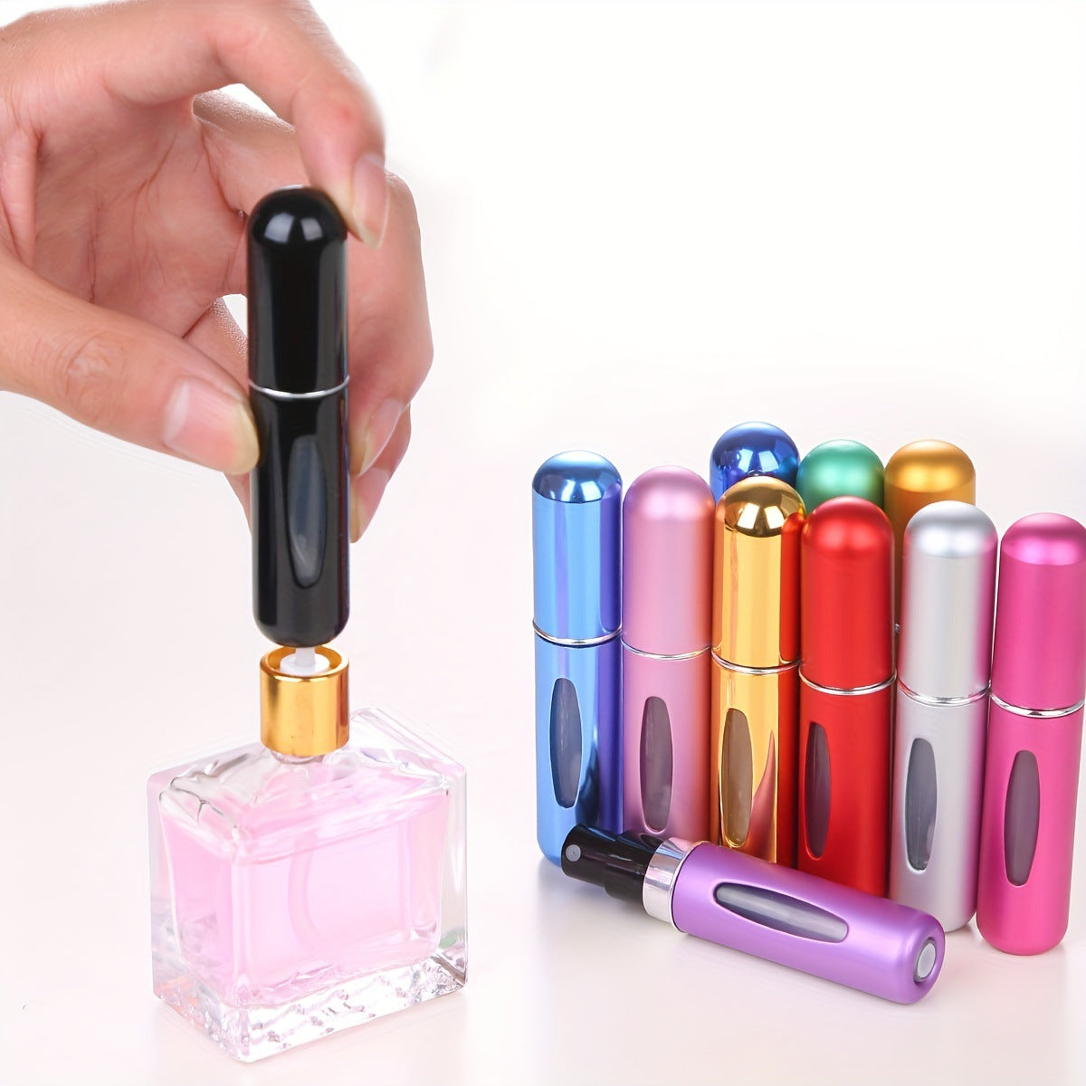 4PCS Black Portable Perfume Atomizer Bottle(5ML) - Refillable Travel Scent Pump Case, Leak-Proof Aluminum Spray Atomizer