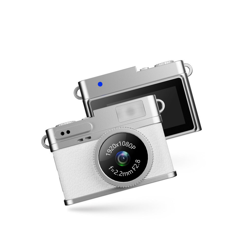 Retro Style Ultra-Mini Thumb Cam for Vlogging (White) - Portable Digital Photo &amp; Video Recorder with 32GB Memory Card &amp; 0.96" Screen, Free Wearable Keychain &amp; Necklace