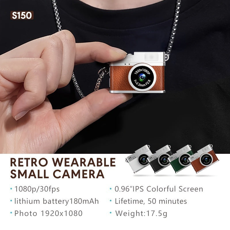 Retro Style Ultra-Mini Thumb Cam for Vlogging (White) - Portable Digital Photo & Video Recorder with 32GB Memory Card & 0.96" Screen, Free Wearable Keychain & Necklace