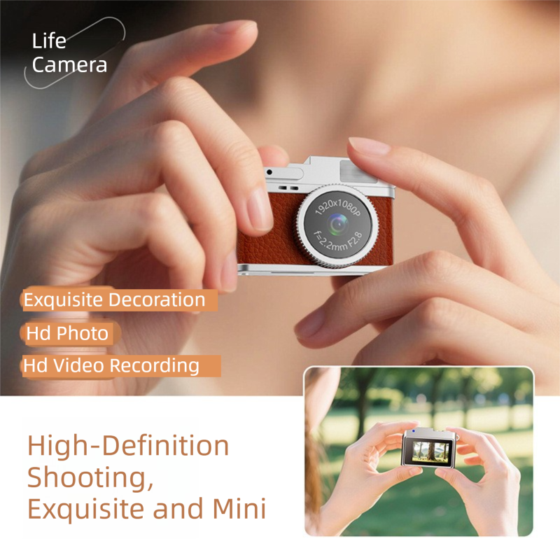 Retro Style Ultra-Mini Thumb Cam for Vlogging (White) - Portable Digital Photo & Video Recorder with 32GB Memory Card & 0.96" Screen, Free Wearable Keychain & Necklace