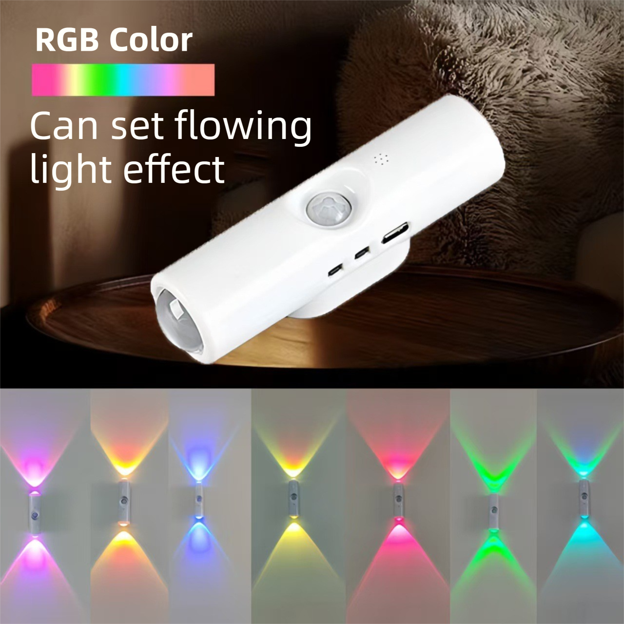 2-PCS Smart Motion Sensor Atmosphere Night Light(RGB Color) - USB Rechargeable Projection Wall Lamp, High-End Minimalist Design for Home Decor