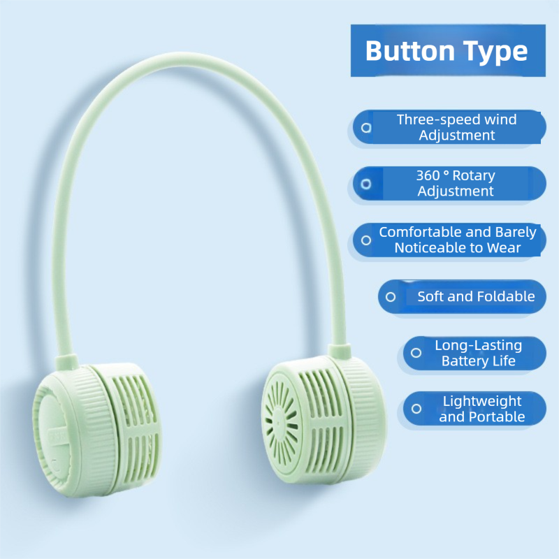 Green Foldable Bladeless Neck Fan - Portable Turbine Fan with 3-Speed &amp; 360° Flexible Silicone Hose for Travel, Office, and Outdoor Use