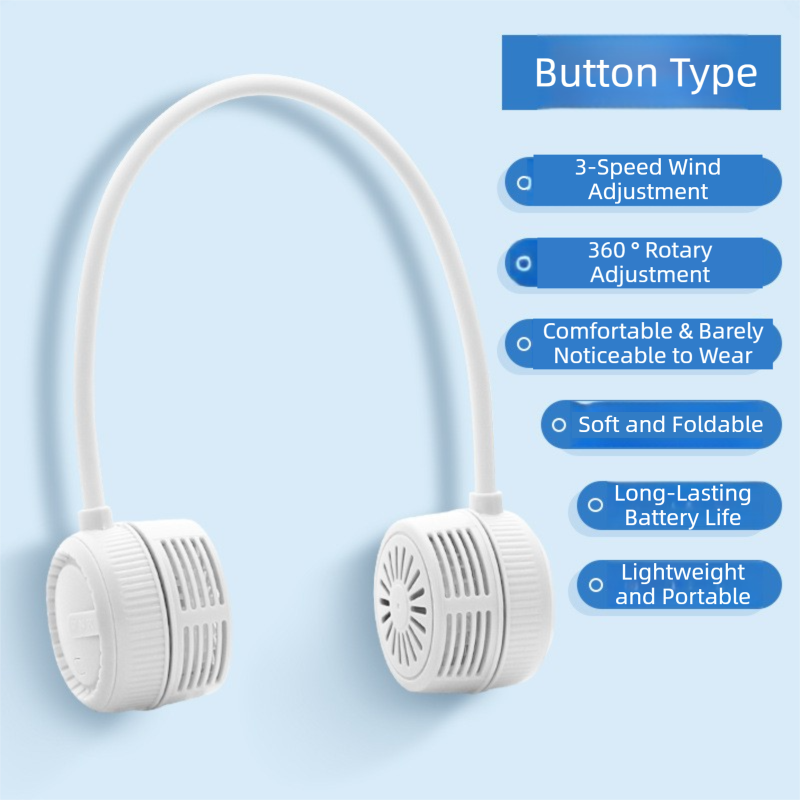 White Foldable Bladeless Neck Fan - Portable Turbine Fan with 3-Speed &amp; 360° Flexible Silicone Hose for Travel, Office, and Outdoor Use
