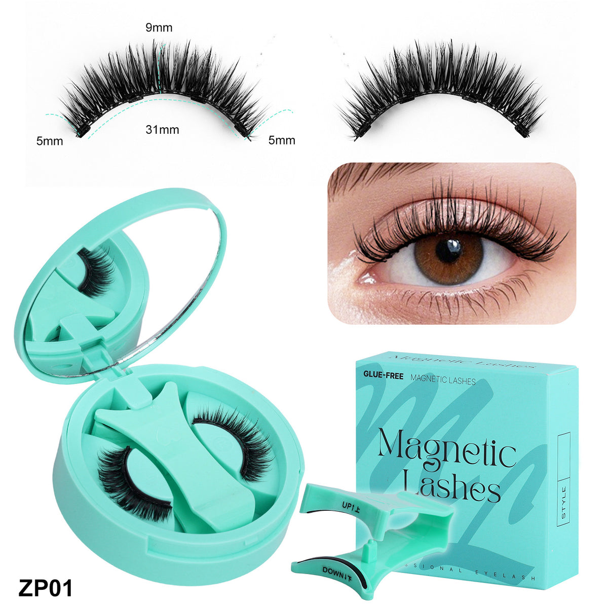3-Set of 3D Magnetic Eyelash &amp; Applicator (ZP01 4-Piece/Set) - Reusable, Glue-Free, Professional Makeup Tool, Alcohol-Free &amp; Odorless