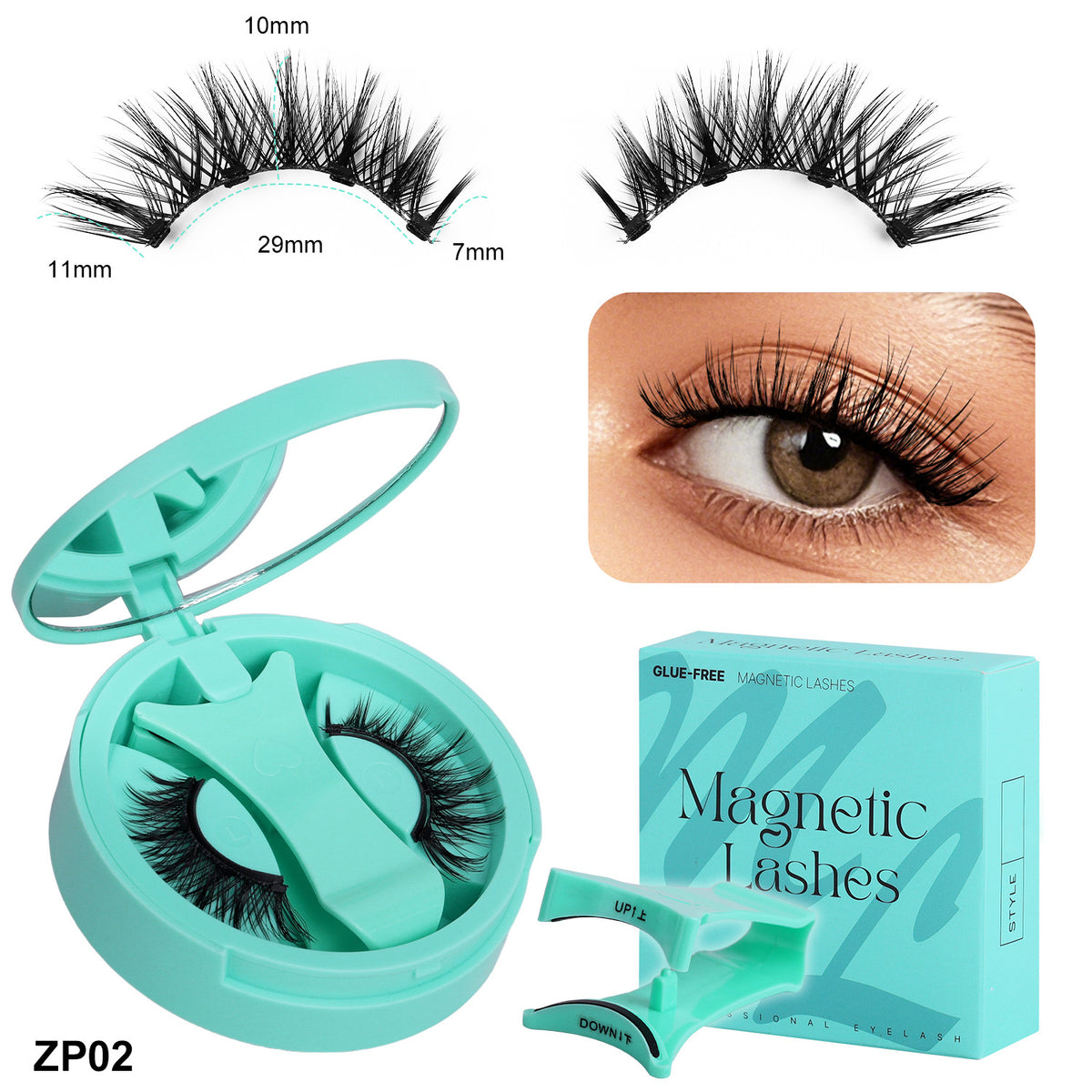 3-Set of 3D Magnetic Eyelash &amp; Applicator (ZP02 4-Piece/Set) - Reusable, Glue-Free, Professional Makeup Tool, Alcohol-Free &amp; Odorless