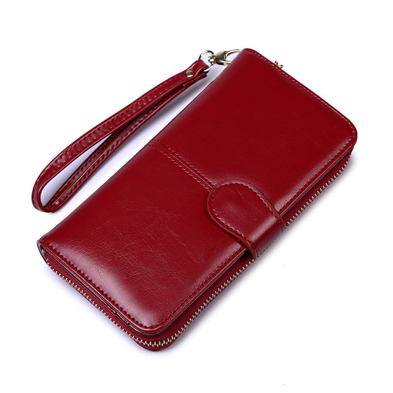 Wine Red Women's Long Buckle Closure Wallet - PU Lether Large Capacity Multi-Slot Card Holder & Purse Combo wIth Wristband