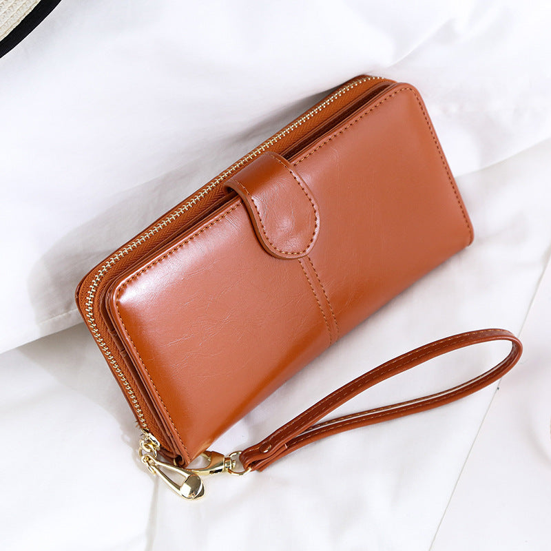 Wine Red Women's Long Buckle Closure Wallet - PU Lether Large Capacity Multi-Slot Card Holder & Purse Combo wIth Wristband