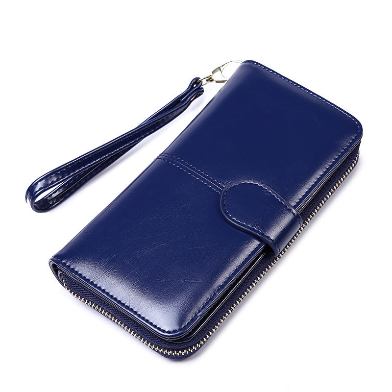 Dark Blue Women's Long Buckle Closure Wallet - PU Lether Large Capacity Multi-Slot Card Holder &amp; Purse Combo wIth Wristband