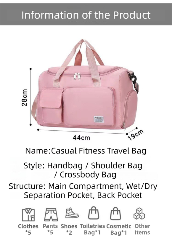 Pink Lightweight & Waterproof Sports Gym Bag with Separate Shoe Compartment, Adjustable Strap and Multiple Pockets - Large-Capacity Travel Duffel for Workout, Business & Getaways