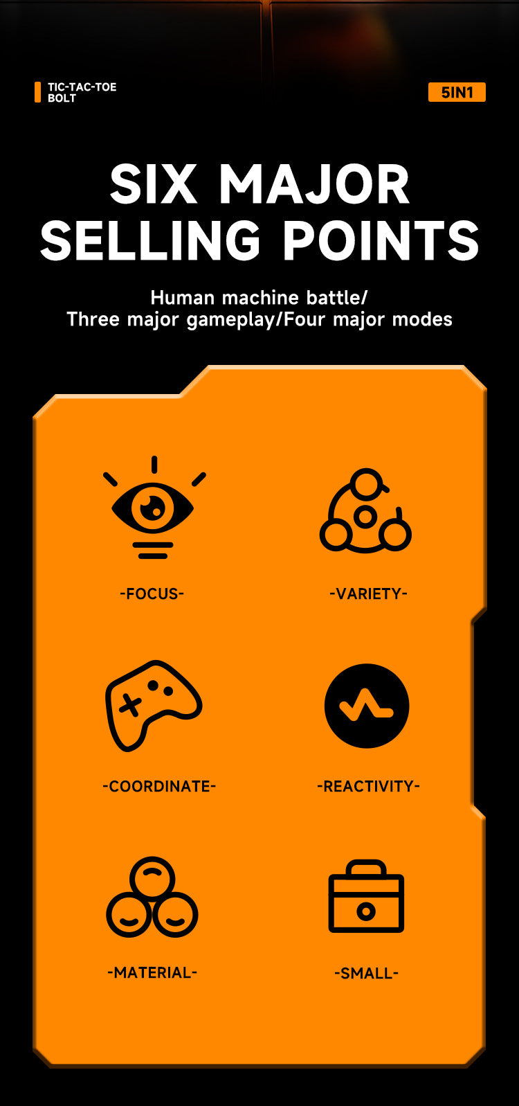 Orange All-in-One Tic-Tac-Toe Desktop Game - Portable Family Interactive Board Toy, Brain Training Puzzle & Travel-Friendly Strategy Game