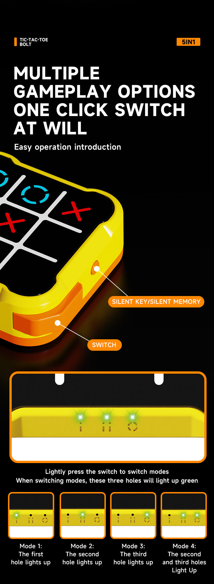 Orange All-in-One Tic-Tac-Toe Desktop Game - Portable Family Interactive Board Toy, Brain Training Puzzle & Travel-Friendly Strategy Game