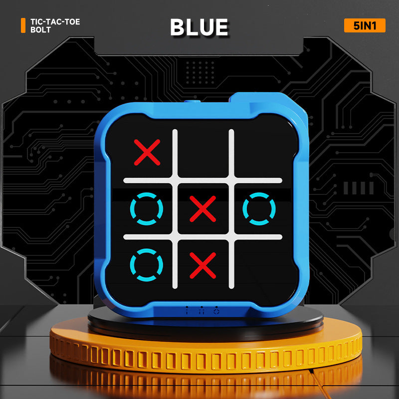 Blue All-in-One Tic-Tac-Toe Desktop Game - Portable Family Interactive Board Toy, Brain Training Puzzle &amp; Travel-Friendly Strategy Game