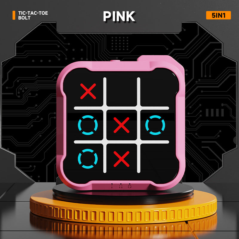 Pink All-in-One Tic-Tac-Toe Desktop Game - Portable Family Interactive Board Toy, Brain Training Puzzle &amp; Travel-Friendly Strategy Game
