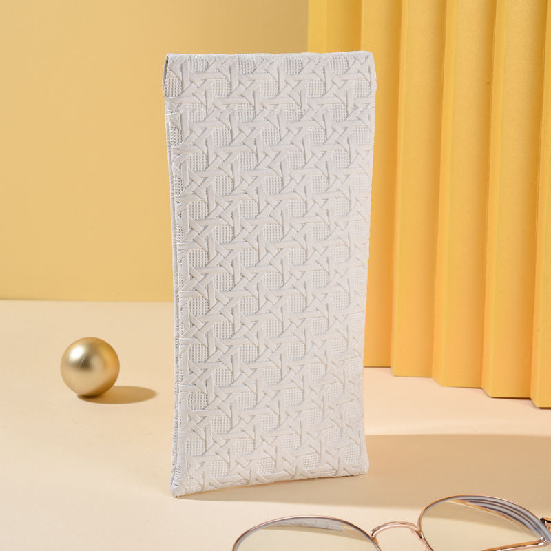 3-Pack White Woven Texture Eyeglass Cases - Retro PU Leather Anti-Pressure Glasses Pouch