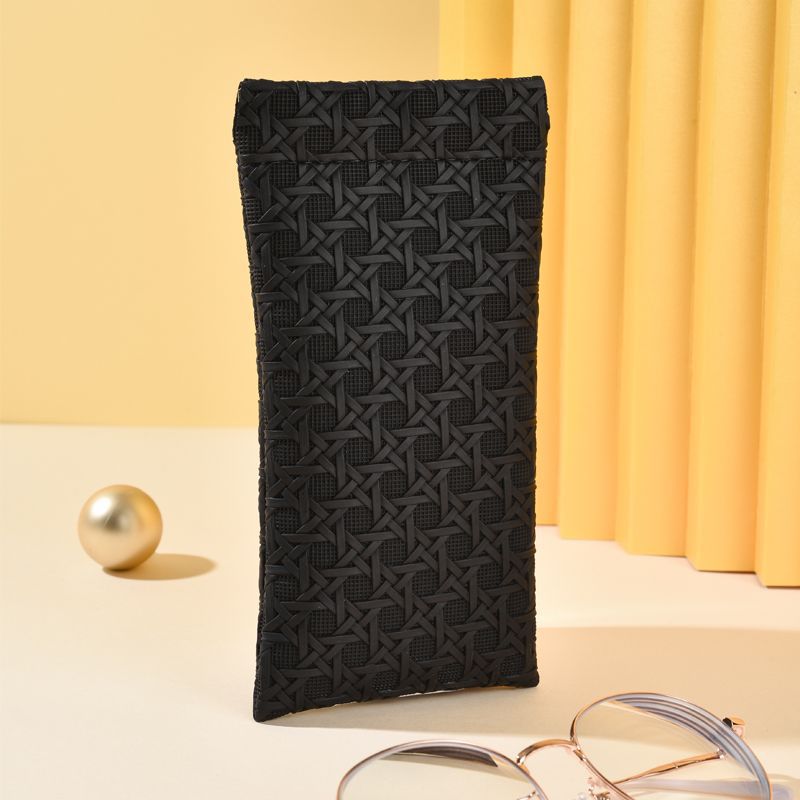 3-Pack Black Woven Texture Eyeglass Cases - Retro PU Leather Anti-Pressure Glasses Pouch