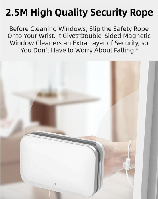One Pair Magnetic Double-Sided Window Cleaner for 3-10mm Glass - Professional Glass Scrubber with 8X Strong Suction Power & Safety Rope