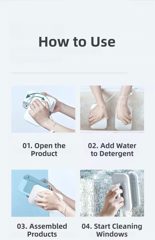 One Pair Magnetic Double-Sided Window Cleaner for 3-10mm Glass - Professional Glass Scrubber with 8X Strong Suction Power & Safety Rope