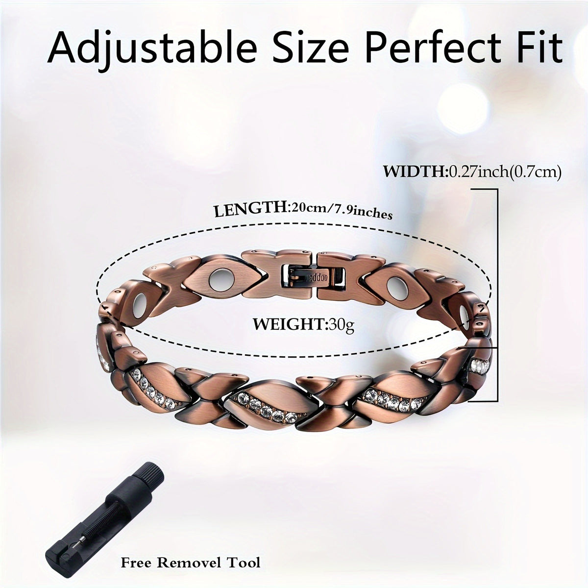 Leaf Magnetic Therapy Bracelet with Rhinestones - Geometric Stylish Wristband & Wellness Jewelry, Free Removel Tool(Gold)