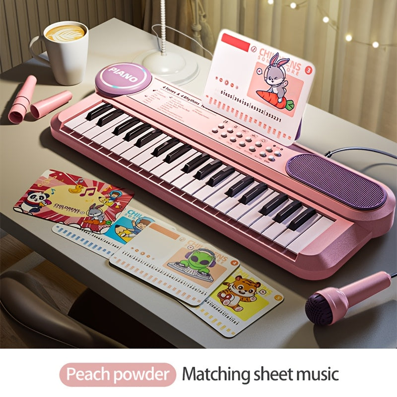Portable Kids' Electronic Piano with Sheet Music and Microphone - Professional 37-Key Tactile Feedback, Support Recording &amp; Multiple Performance Modes, Beginner-Friendly &amp; Durable Musical Toy(Peach Powder)