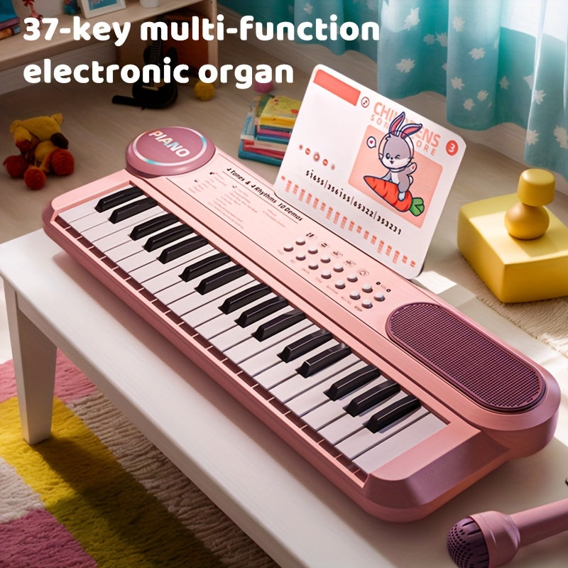 Portable Kids' Electronic Piano with Sheet Music and Microphone - Professional 37-Key Tactile Feedback, Support Recording & Multiple Performance Modes, Beginner-Friendly & Durable Musical Toy(Peach Powder)