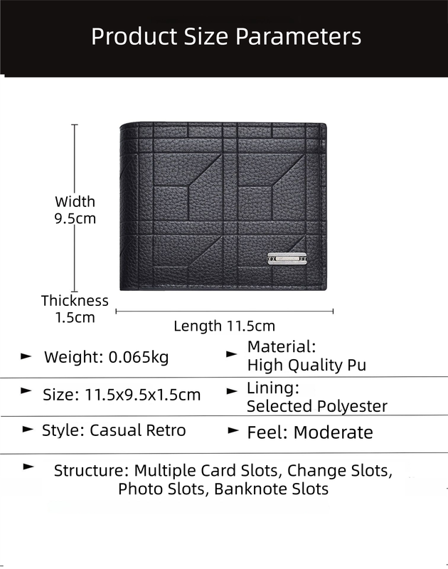 2-Pack Black Men's Ultra-Thin PU Leather Wallet - Compact & Stylish Bi-fold Purse with Multiple Card Slots