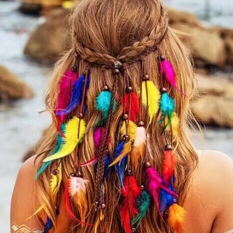 Bohemian Colorful Feather Headband - Ethnic Style Forehead Accessory & Hair Rope for Beach Vacations and Festivals
