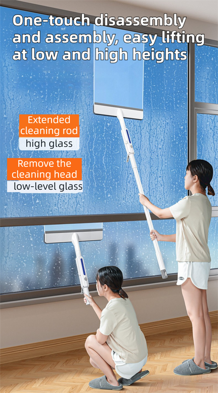 3-in-1 Spray Window Squeegee with 35cm Clean-Panel & 115cm Extension Pole - Multi-functional Spray, Scrub & Squeegee Tool with 3 Microfiber Cloths