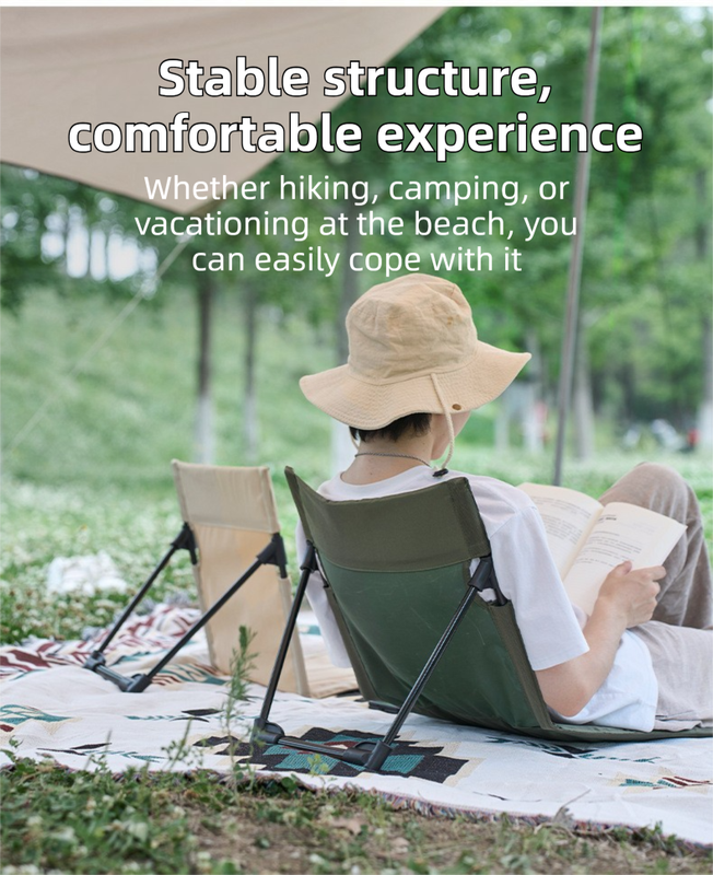 Green Portable Folding Camping Chair with Backrest & Storage-Bag - Ultra-Light Aluminum Alloy Lawn Chair, Beach & Balcony Travel Seating