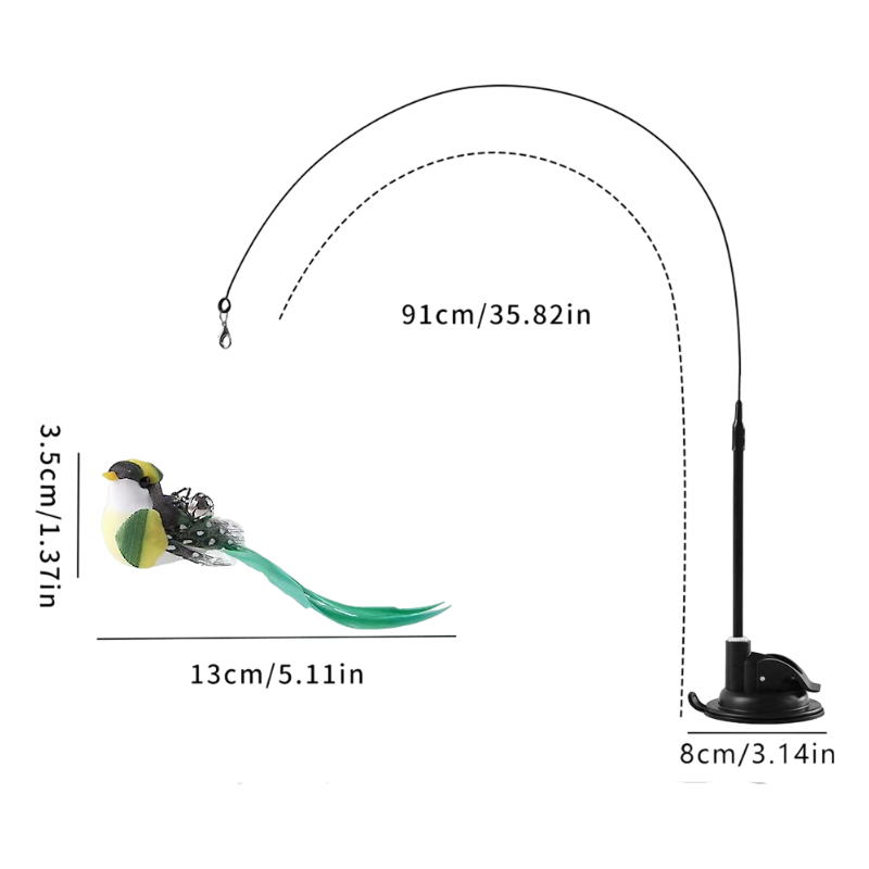 Interactive Self-Play Cat Wand with Suction Base - Automatic Bouncing Teaser Including Bell &amp; 3 Bird Attachments(Green)