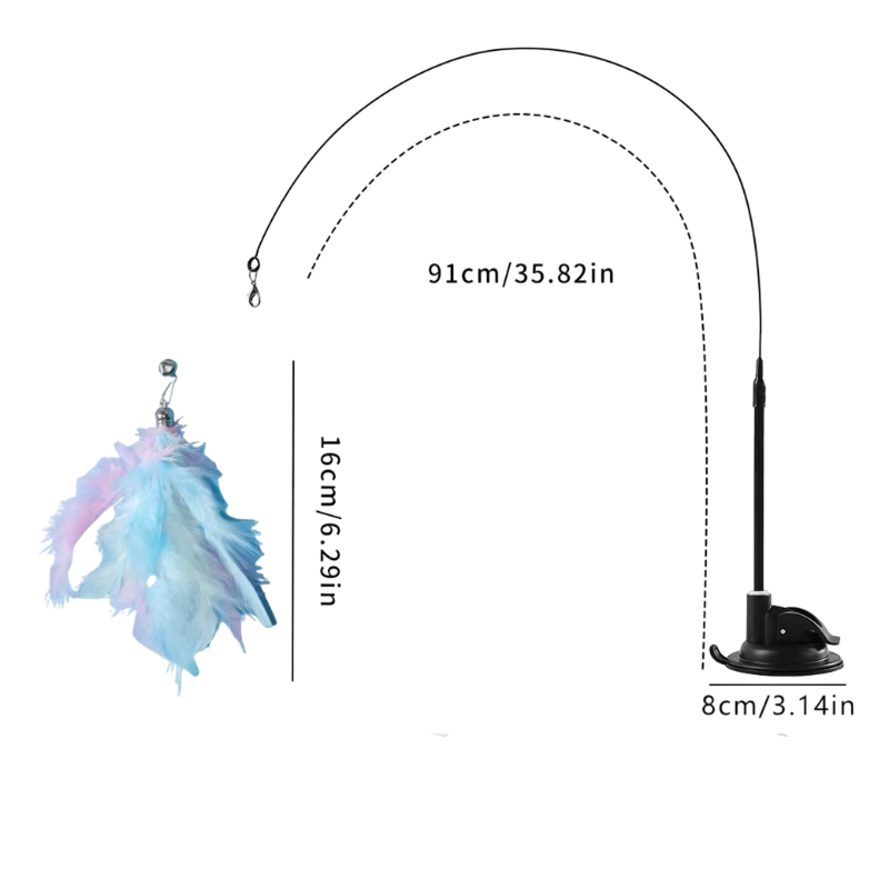 Interactive Self-Play Cat Wand with Suction Base, Feather &amp; Bell - Automatic Bouncing Teaser(Blue)