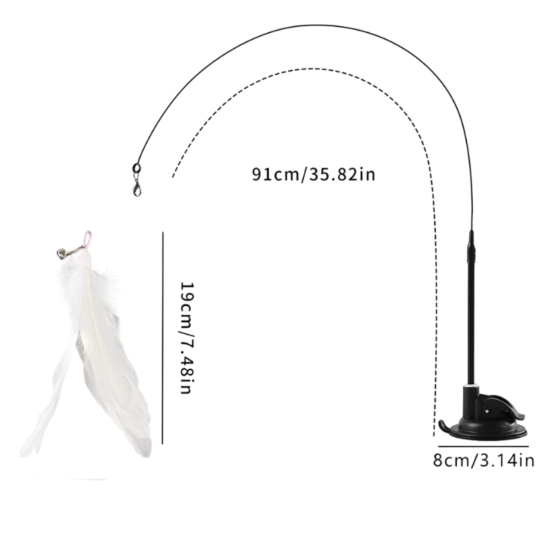 Interactive Self-Play Cat Wand with Suction Base, Feather &amp; Bell - Automatic Bouncing Teaser(White)