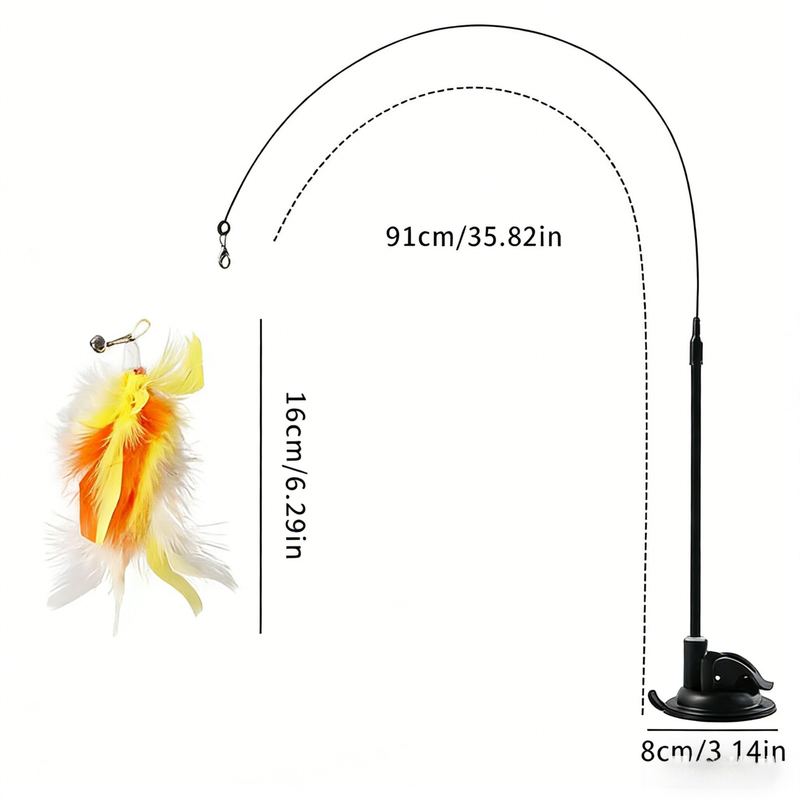Interactive Self-Play Cat Wand with Suction Base, Feather &amp; Bell - Automatic Bouncing Teaser(Yellow)