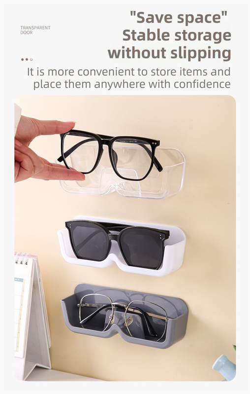 3-Pack Wall-Mounted Glasses Organizer - PET Bedside Bathroom Eyewear Storage Shelf, Anti-Pressure & Space-Saving(White)