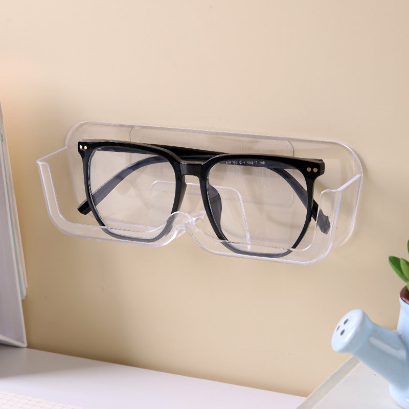 3-Pack Wall-Mounted Glasses Organizer - PET Bedside Bathroom Eyewear Storage Shelf, Anti-Pressure &amp; Space-Saving(Transparent)