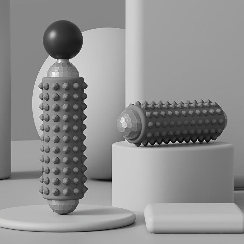 Grey Portable Electric Yoga Massage Roller - Handheld Fitness Recovery Tool, Deep Tissue Muscle Relaxer &amp; Fascia Release Stick