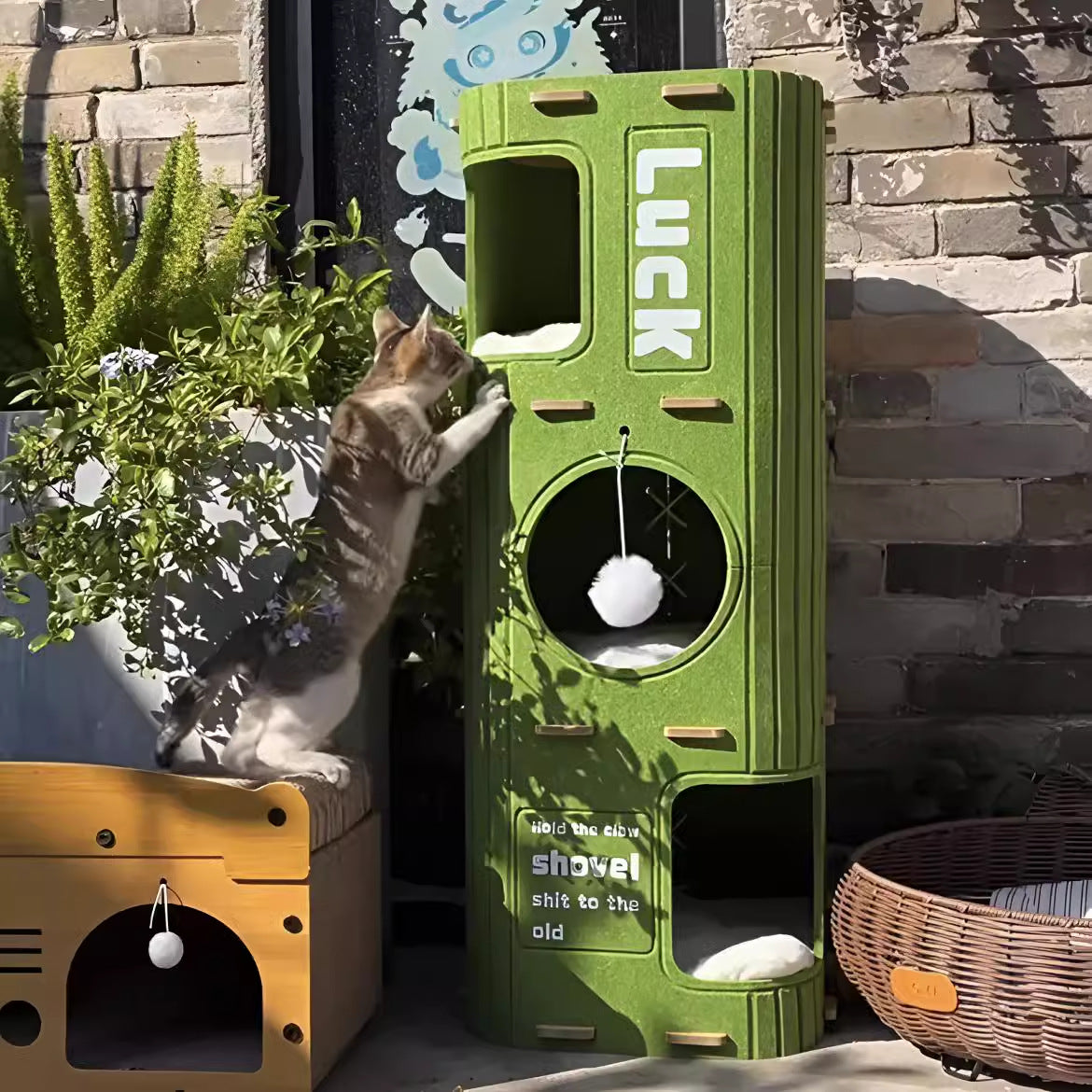 Green 3-Tier Felt Cat Tree &amp; Scratches-Resistant Hideout - Durable Secure Non-Shedding Cat Condo and Play Tower for Indoor Cats