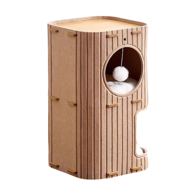 Brown 2-Tier Felt Cat Tree &amp; Scratches-Resistant Hideout - Durable Secure Non-Shedding Cat Condo and Play Tower for Indoor Cats