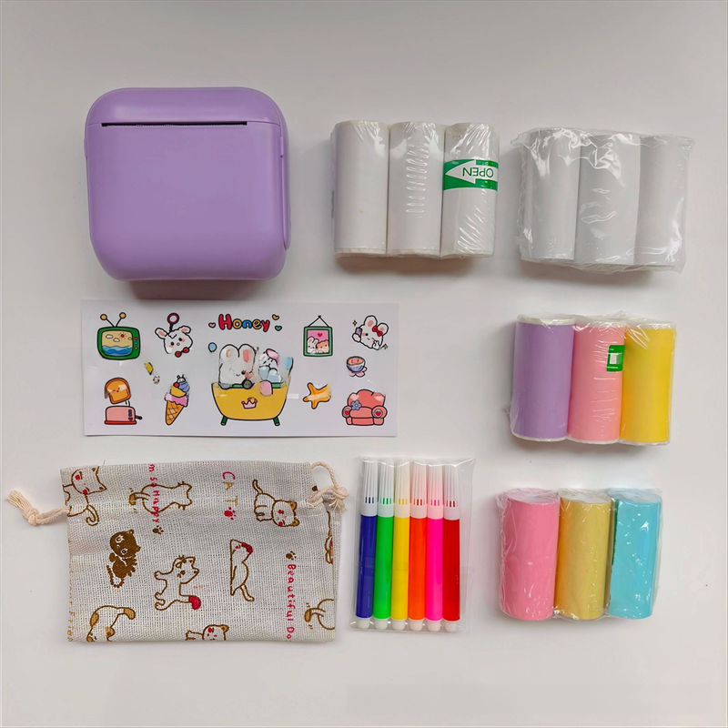 Purple X6 Mini Portable Bluetooth Instant Photo &amp; Note Printer for Students - Deluxe 20-Piece Gift Set with 12 Paper Rolls, Color Pens &amp; Storage Bag