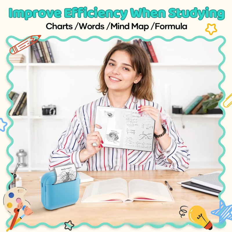 Green X6 Mini Portable Bluetooth Instant Photo & Note Printer for Students - Deluxe 20-Piece Gift Set with 12 Paper Rolls, Color Pens & Storage Bag